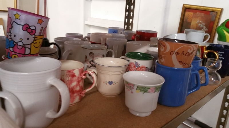 Mugs on a Warehouse Style Shelf